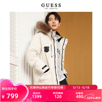 GUESS男士工装风夹克貉子毛领连帽中长款羽绒服-M2BL968105Z A90F-银灰色 XL
