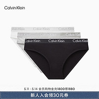 Calvin Klein内衣女三条装提花腰边ck舒适棉质性感比基尼三角内裤女QP2349O MPI-太空黑/椰青灰/月光白 S 尺码偏大，拍小一码