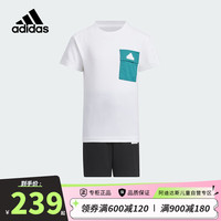 阿迪达斯(adidas)童装24夏季男小童休闲运动短袖套装儿童T恤短裤两件套IT4043 140cm