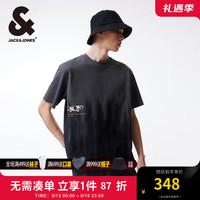 杰克·琼斯(JACK&JONES)春夏新款男士时尚个性潮流圆领印花刺绣扎染罗纹上衣短袖T恤男款
