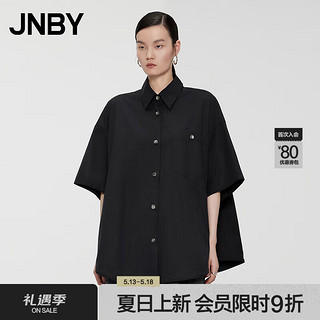 JNBY/江南布衣24夏衬衫女纯棉极简宽松短袖5O5215530 001/本黑 M