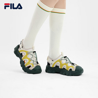 FILA 斐乐 FLUID 5 SANDAL复古凉鞋女2024夏猫爪凉鞋 豆腐白/茉莉黄-TY 37.5