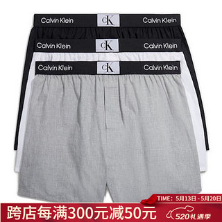 Calvin Klein/CK 凯文克莱 男士3件装时尚舒适透气平角四角裤内裤 NB3412A 黑/白/灰 6H3 L