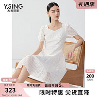 Y.SING 衣香丽影 100%棉泡泡袖连衣裙2024年夏季新款时尚压褶小洋裙 白色 M