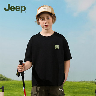 Jeep吉普童装儿童T恤短袖夏季纯棉女童男童潮流运动休闲上衣 黑色 175cm
