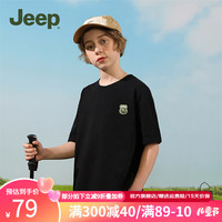 Jeep吉普童装儿童T恤短袖夏季纯棉女童男童潮流运动休闲上衣 黑色 150cm