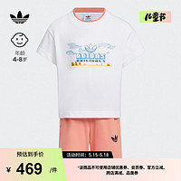 adidas印花纯棉运动短袖套装女小童夏季阿迪达斯三叶草 白/粉褐色 110CM