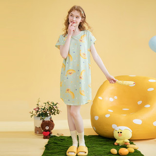 芬腾睡裙女纯棉2024新款【布朗熊IP】夏季圆领薄款休闲短袖家居服裙子