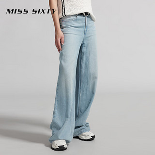 MISS SIXTY2024夏季牛仔裤女含天丝拼接双腰设计感小众直筒裤 浅蓝 27