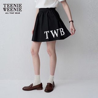 Teenie Weenie小熊半身裙女2024年夏季休闲风A字高腰短裙碎褶半身裙 黑色 155/XS