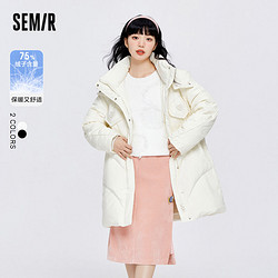 Semir 森馬 羽絨服女長款肌理小眾冬新款連帽寬松厚冬裝女士保暖時尚