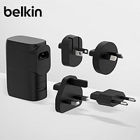 贝尔金（BELKIN）充电宝充电器二合一 25W双口快充直插移动电源 USB+TypeC充电头 迷你充电宝5000毫安 多国套装版 套装(含多款境外插头)