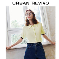URBAN REVIVO 女装都市优雅气质花边短袖针织开衫 UWU940111 米白 XS