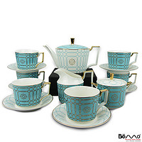 爱琴海欧式茶具英式下午茶骨瓷釉上彩咖啡杯15头咖啡具双层点心盘