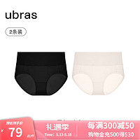 ubras24年纯棉高腰内裤女轻压收腹7A抗菌三角裤短裤 黑色+白色 S