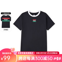 Kappa Kids卡帕儿童夏季短袖印花图案舒适简约百搭男女童T恤校园上衣 黑色   170