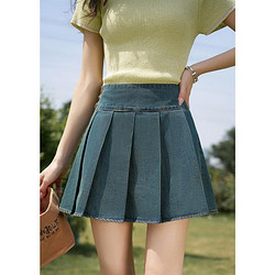 谜秀牛仔短裙半身裙女2024夏季a字高腰裙子百褶裙子