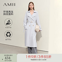 AMII 2024春环保再生双排扣风衣女配腰带高开叉长款12451032 冰河灰 155/80A/S