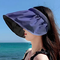 mikibobo 米奇啵啵 防曬帽女遮陽帽全臉防曬防紫外線UPF50+可折疊大檐太陽帽沙灘帽 藏藍色