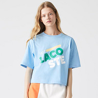 LACOSTE 拉科斯特 法国鳄鱼女装短款字母印花纯棉休闲运动短袖T恤