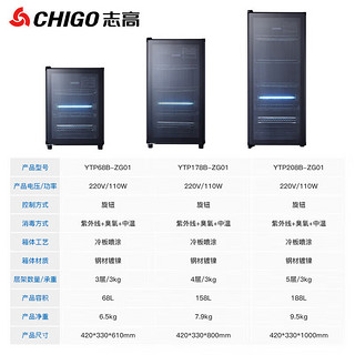 志高（CHIGO）毛巾消毒柜家用 小型商用立式衣物拖鞋保洁柜 单位理发店洗浴会所用置物柜 YTP208B-ZG01 【内五层】臭氧+紫外线