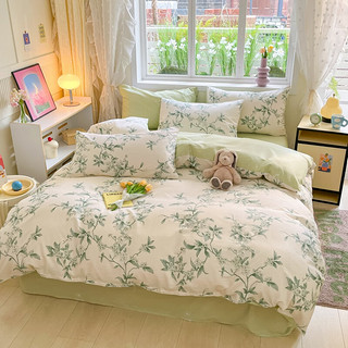 兰芮100%纯棉四件套新疆棉床上用品床单被套 绿枝 200*230cm四件套(1.5/1.8m床)