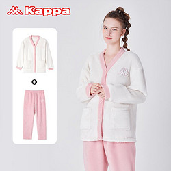 Kappa 卡帕 睡衣女冬新款暖膚絨加厚保暖開衫時尚可外穿家居服套裝