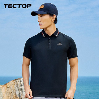 探拓（TECTOP）短袖男t恤夏季户外舒适女士休闲透气polo衫商务男装 男款黑色 XL