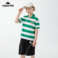 KAPPA KIDS童装夏季条纹polo衫男童夏装透气中大童短袖t恤 白绿 110cm 3-4岁