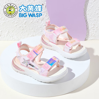 大黄蜂 BIG WASP童鞋女童夏季凉鞋2024儿童休闲露趾凉鞋软底防滑沙滩鞋韩版 樱花粉 28码