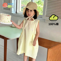 贝贝怡无袖连衣裙女童2024夏季轻薄透气童趣田园裙子 黄色 130