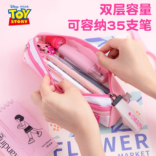 迪士尼(Disney)小耐脏防泼水高颜值文具铅笔袋 儿童简约双层大容量笔袋 草莓熊系列TS50014-2