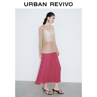 URBAN REVIVO 女士时尚简约气质金丝圆领长袖T恤 UWG440074 郁金黄 L