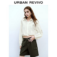 URBAN REVIVO 夏季女装潮流休闲简约纽扣短款开襟衬衫 UWV240037 本白 S