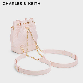 CHARLES&KEITH24夏新品绗缝菱格链条水桶包双肩包女CK2-10701506 Light Pink M