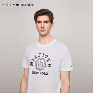 TOMMY HILFIGER24春夏男纯棉休闲学院徽章印花合身短袖T恤MW0MW36043 白色YBR XS （：100-120斤）