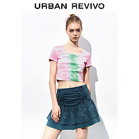 URBAN REVIVO 女装时髦休闲撞色短款修身短袖T恤 UWL440114 冷粉色 XL