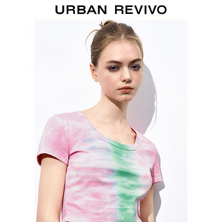 URBAN REVIVO 女装时髦休闲撞色短款修身短袖T恤 UWL440114 冷粉色 XL