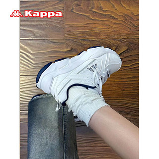 卡帕（Kappa）运动老爹鞋子女鞋2024厚底增高小白鞋 01CJ漂白/影蓝 36