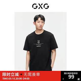 GXG男装 2024年夏季小熊印花t恤简约休闲短袖t恤男 黑色 190/XXXL