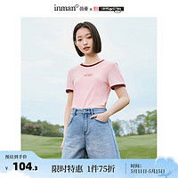 茵曼（INMAN）米雷系列刺绣T恤2024夏季女装短袖显瘦百搭小个子上衣 浅粉红 S