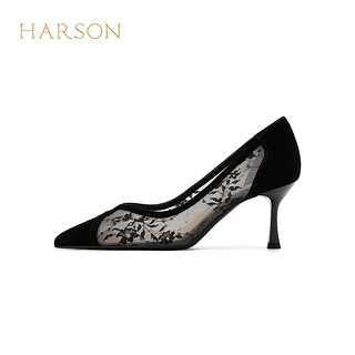 哈森尖头细跟单鞋24夏季时尚百搭高跟鞋轻便高级感婚宴鞋女HWS240232 黑色 39