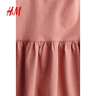 H&M童装女童连衣裙2024夏季棉质腰部碎褶无袖连衣裙1227370 浅铁锈红 130/64