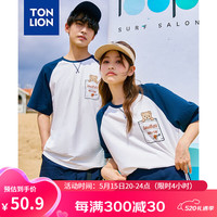 唐狮 TONLION2024夏季新款情侣撞色拼接小熊口袋圆领插肩袖短袖T恤TB 女款/本白 S