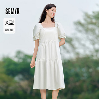 森马（Semir）连衣裙女温柔系木耳边方领2024夏季新款泡泡袖娃娃裙甜美可爱