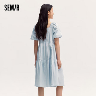 森马（Semir）连衣裙女温柔系木耳边方领2024夏季泡泡袖娃娃裙甜美可爱 冰蓝80900 155/80A/S