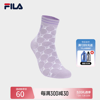 FILA 斐乐女袜中腰袜2024夏季舒适休闲满印运动袜中筒袜 香薰紫-PU XS