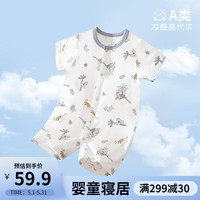 婧麒(JOYNCLEON)新生婴儿儿衣服夏季薄款短袖连体衣睡衣男女宝宝夏装无骨 考拉熊 59cm