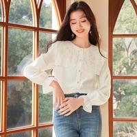 香影 X.YING【2024春装】长袖衬衫女春日衬衣设计感镂空娃娃领上衣