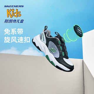 Skechers斯凯奇儿童体训鞋男中大童旋钮扣运动鞋网面透气休闲鞋405264L 黑色/白色/BKW 32